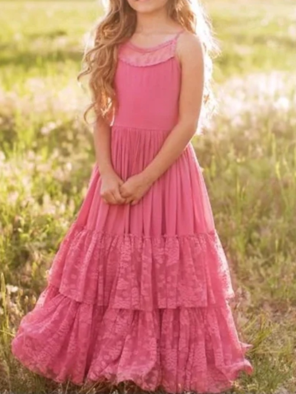 Joyfolie Catrin Boho Romantic Pink Lace Maxi Dress size 12 wild rose